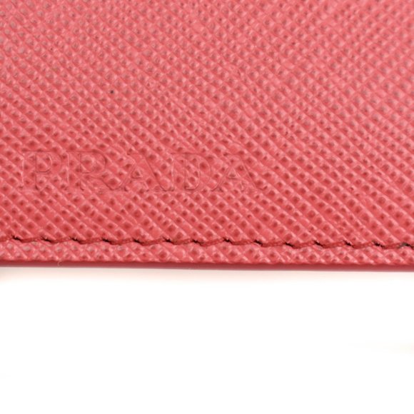 PRADA: Peony Pink, Saffiano Leather & Logo Card Wallet/Holder (pn) - Picture 2 of 8